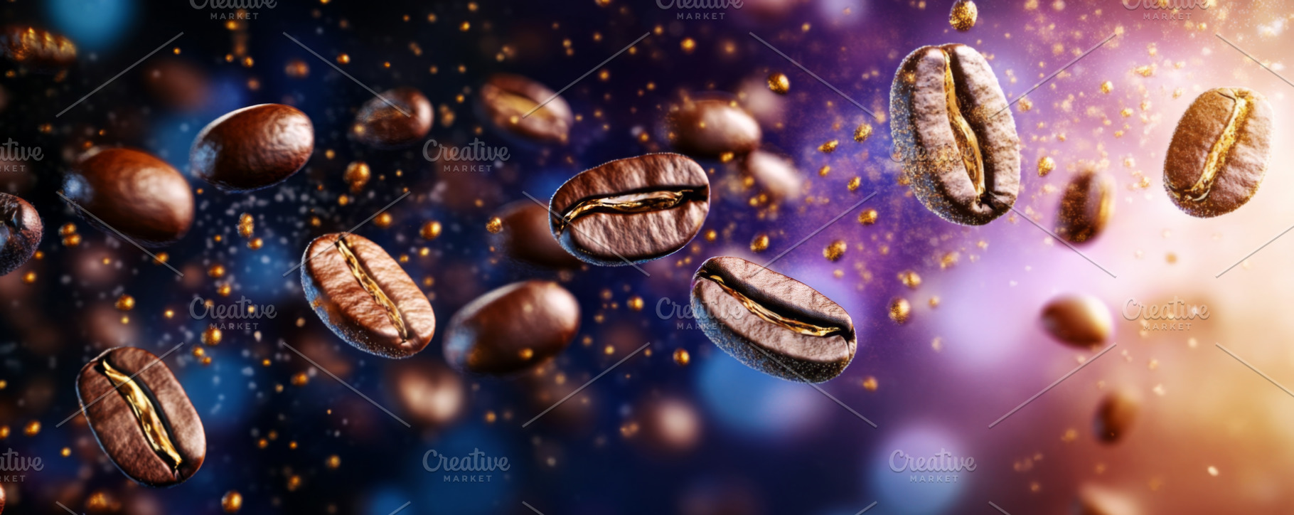 Coffee Beans and Sugar Crystals in a Vibrant Blue and Orange Sce, an Abstract Photo by Natalia Klenova's Shop