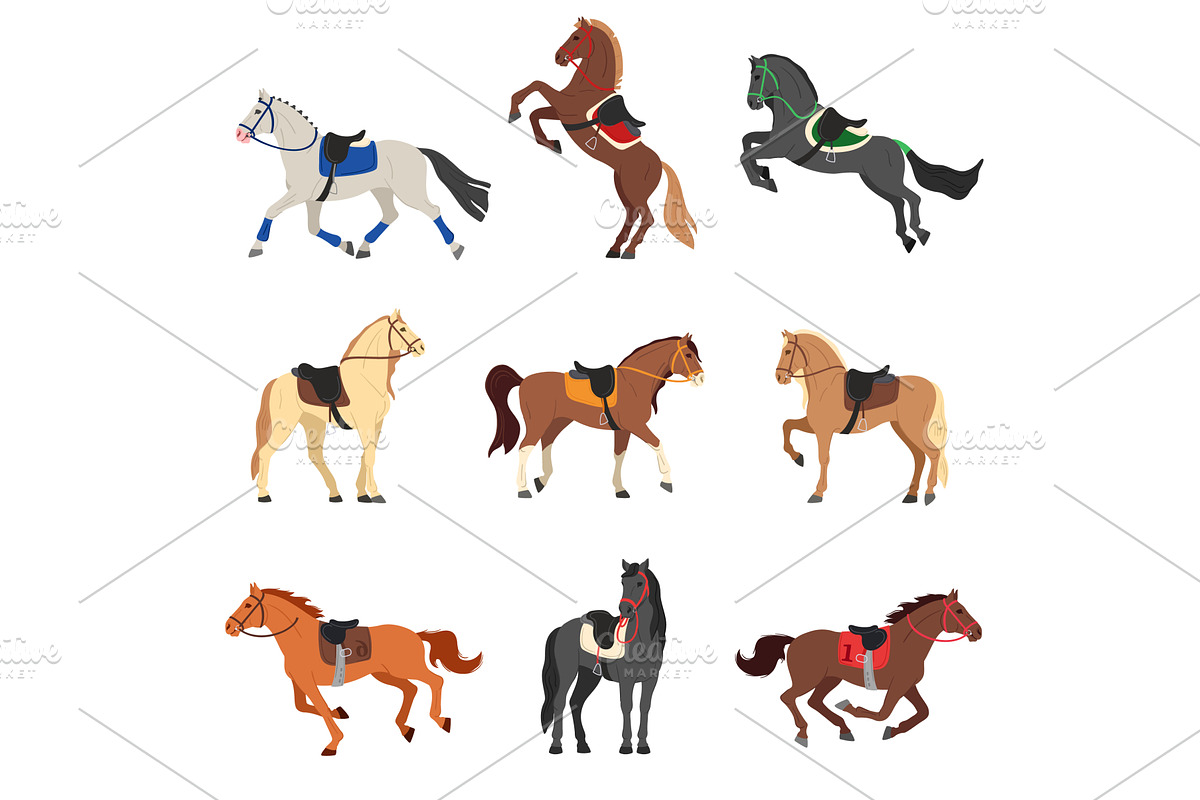 Saddled horses. Galloping and, an Animal Illustration by winwin.art