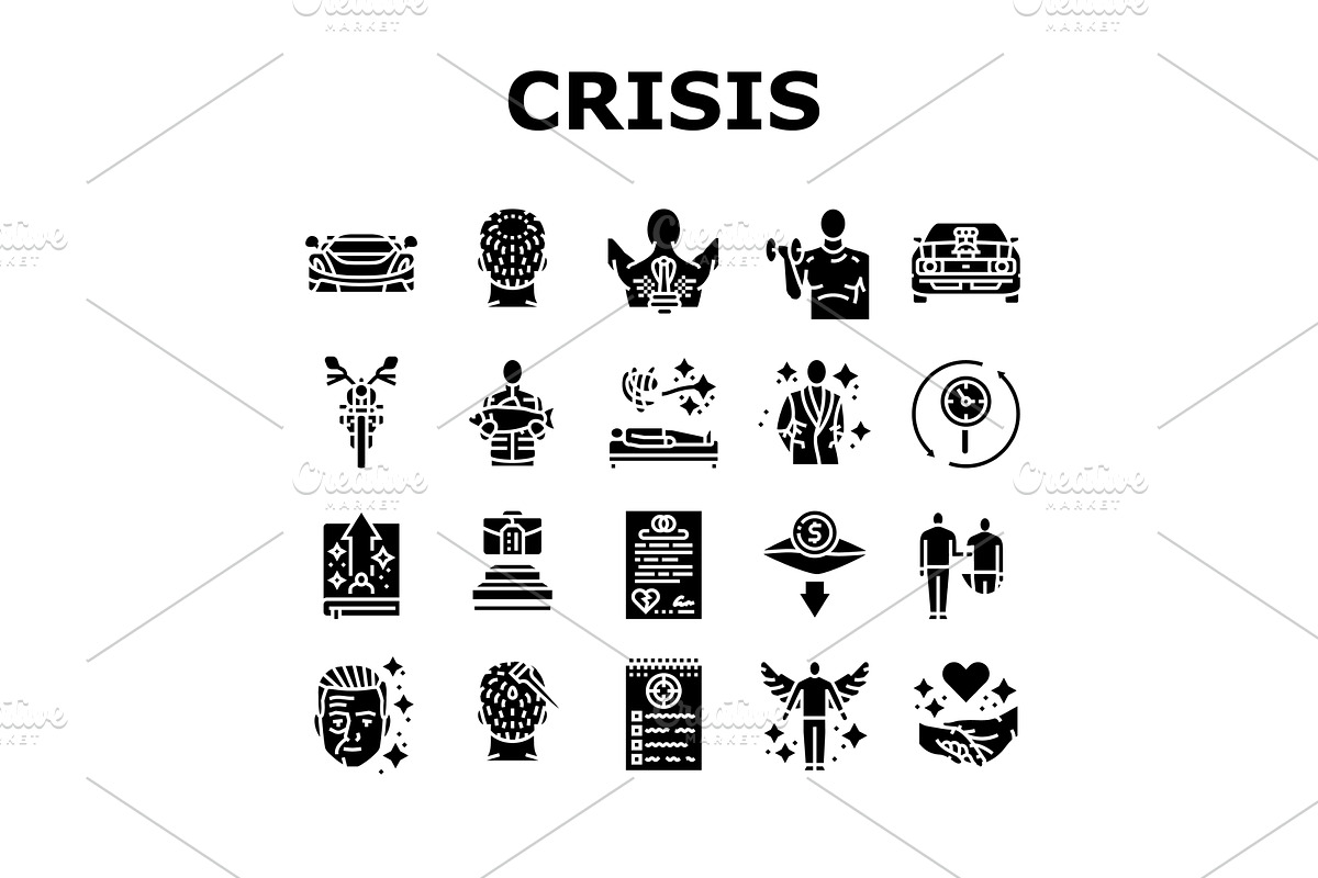 man midlife crisis aging icons set, a Person Illustration by pikepicture