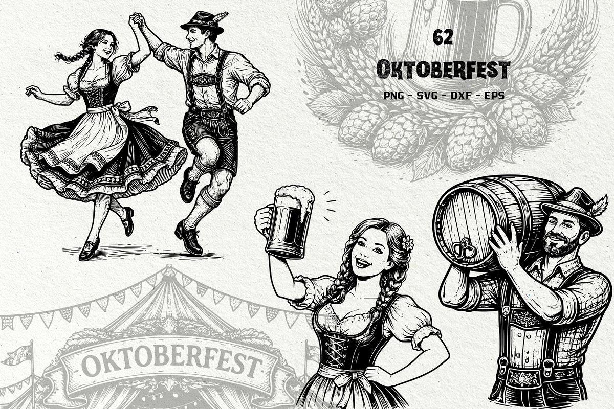 Oktoberfest Engraving Graphics, a Seasonal Illustration by DENIDigitalArtSudio (Photo 1 of 7)