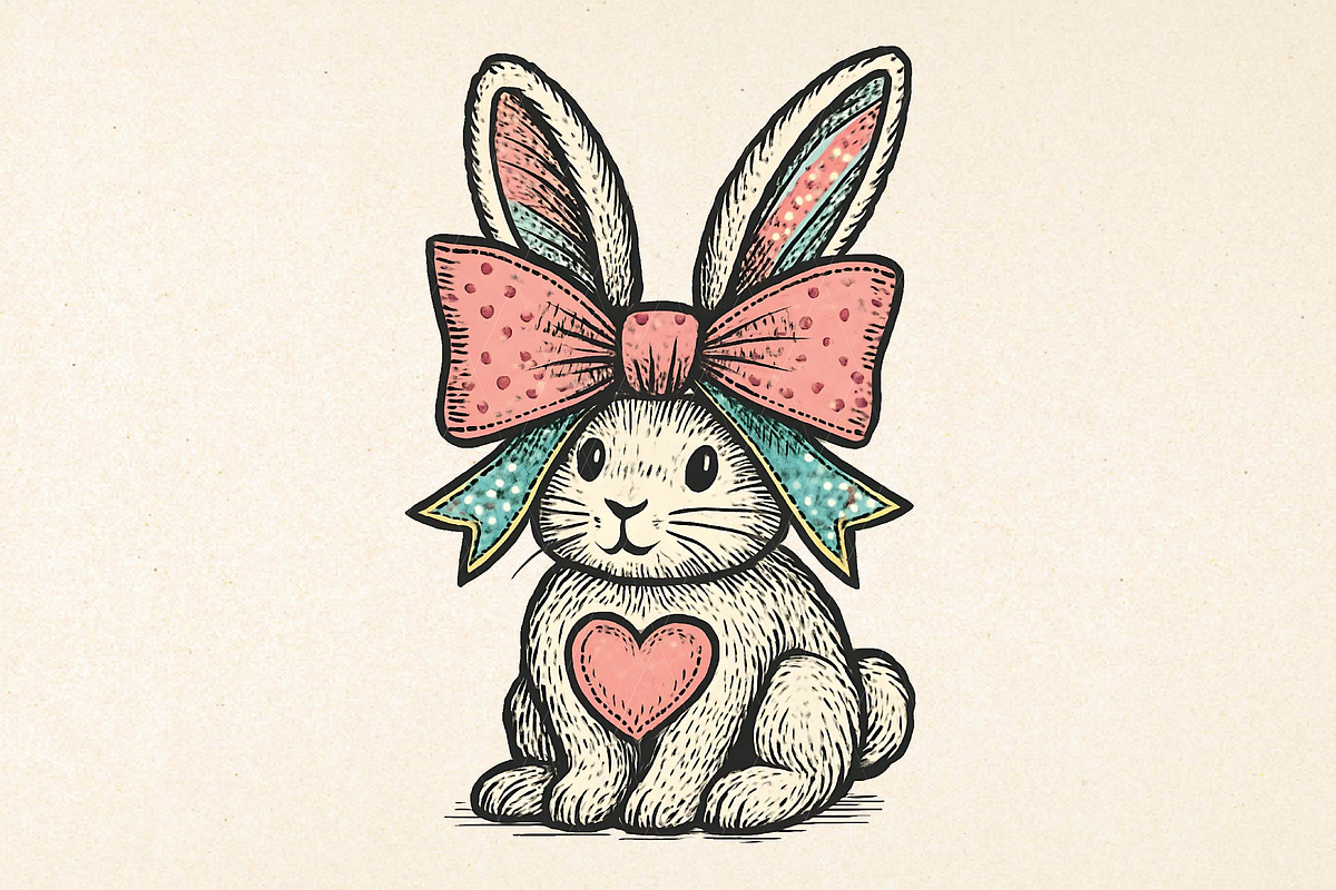 Bunny with Bow Sublimation PNG Easte, an Illustration by DreamPrint404 (Photo 1 of 7)