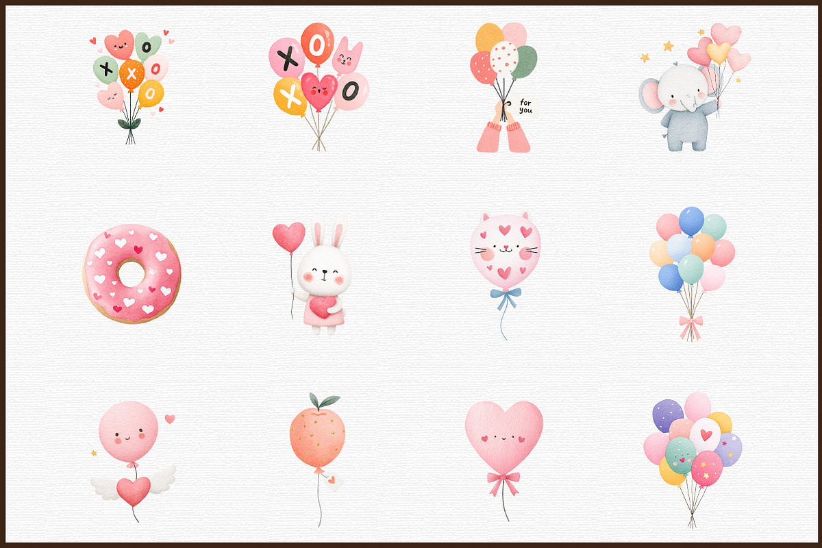 Cute Valentine Day Balloons Clipart, an Illustration by Sublimation Artist (Photo 3 of 6)