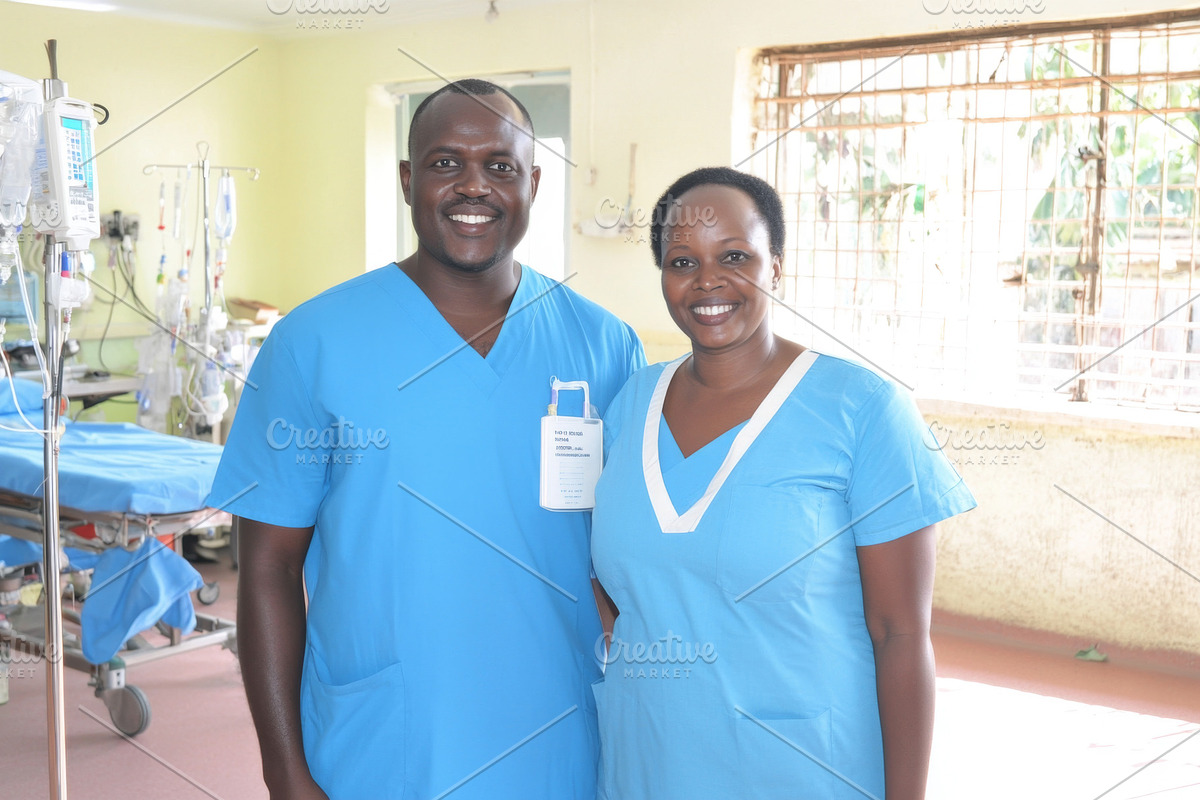 Healthcare professionals smiling in hospital setting, African Am, a Photo by Dvoevnore photos (Photo 2 of 2)