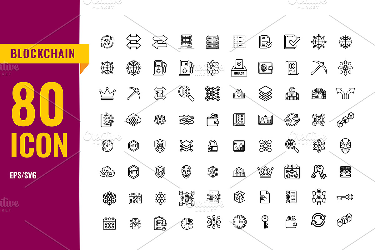 Blockchain, Cryptocurrency Line Icon, an Outline Icon by gstudiovect21 (Photo 1 of 2)