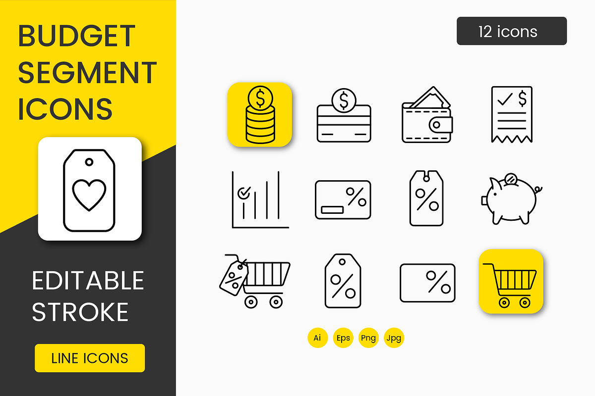 Budget & Shopping Line Icon Pack, an Outline Icon by Grand Design (Photo 1 of 2)