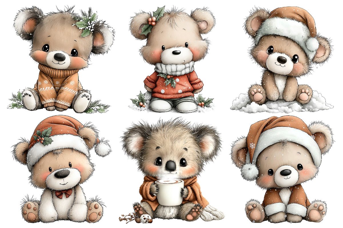 Whimsical Christmas Bear Clipart, an Illustration by Pixels.Craft (Photo 4 of 6)