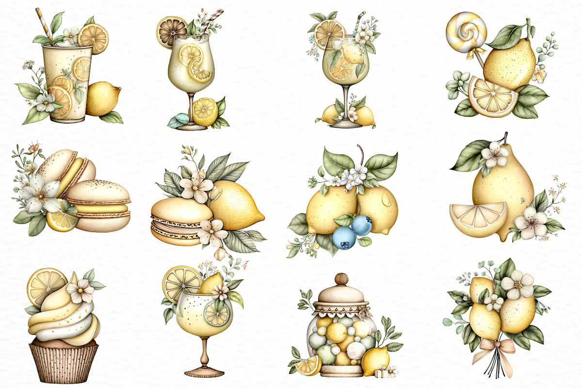 Watercolor Summer lemon Clipart, an Illustration by Designworld (Photo 2 of 4)