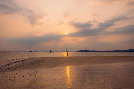 Aerial view of beach at sunset ,Railay beach, Krabi province, a Nature Photo by Art Rachen