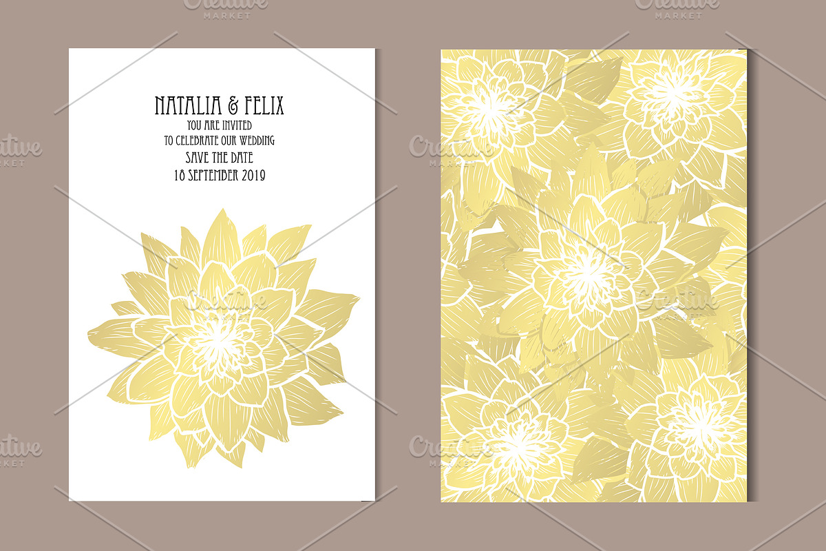 Golden Lotus Card Template, a Card Template by Sunset&Sea Design