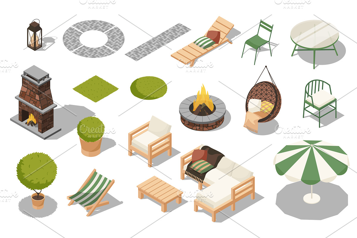 Outdoor Furniture Isometric Set, an Object Illustration by alexdndz