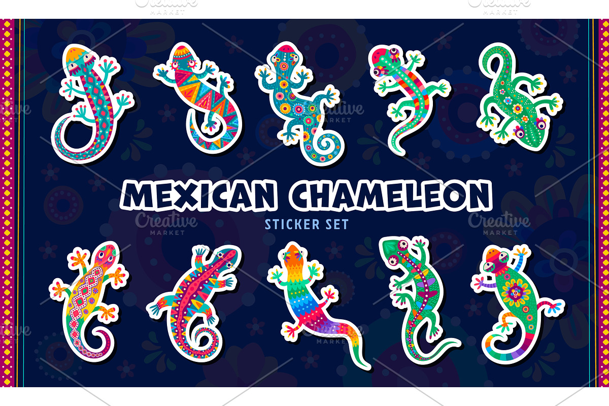 Cartoon Mexican chameleons, an Animal Illustration by Vector Tradition