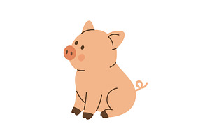 Cute cartoon piglet sitting with, an Animal Illustration by GraphiShop