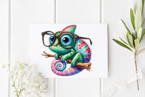 Cute Chameleon With Funny Glasses