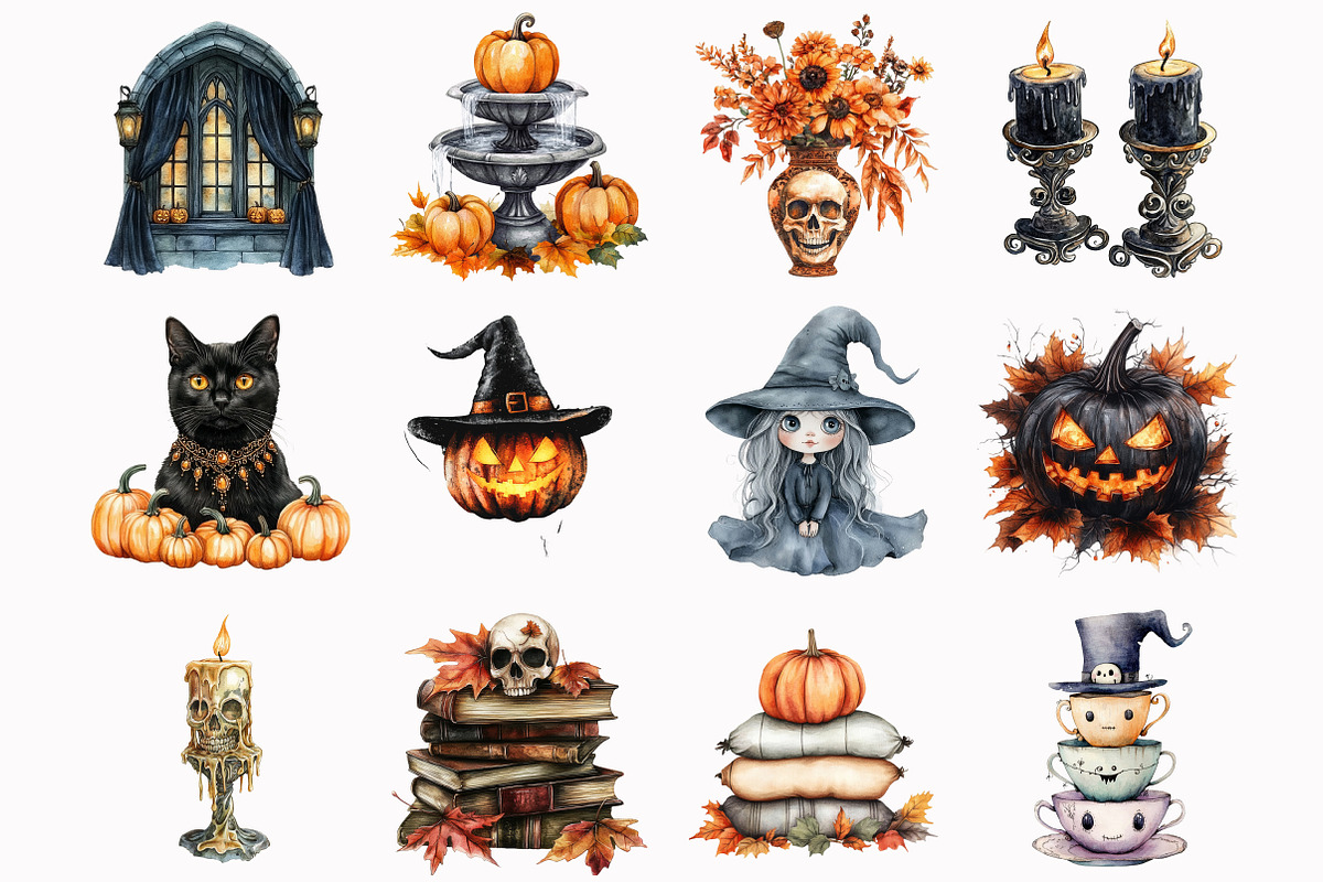 Watercolor Halloween Cottage Living, an Illustration by Design Market (Photo 2 of 3)