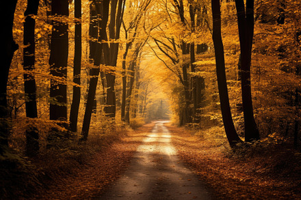 Autumn forest road in the morning li, a Photo by Iftikhar Alam