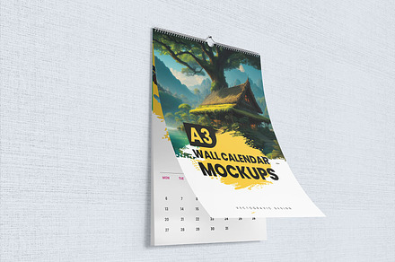 A3 Wall Calendar With Hook Mockups, a Merchandise Mockup by Vectogravic Design