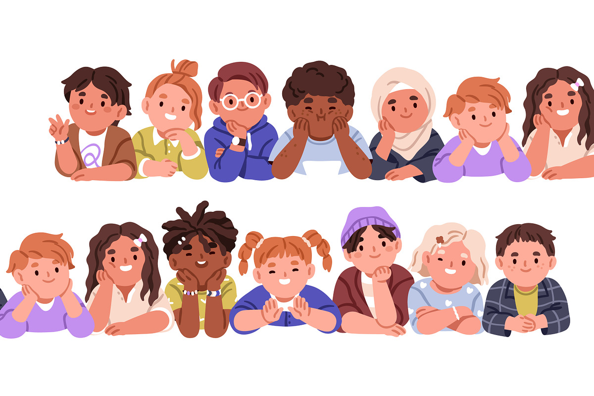 Happy kids lying together in row, a Person Illustration by Good Studio (Photo 5 of 7)
