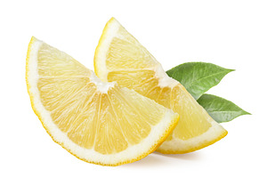 Two slices of bergamot with leaves, a Food & Drink Photo by innakreativ