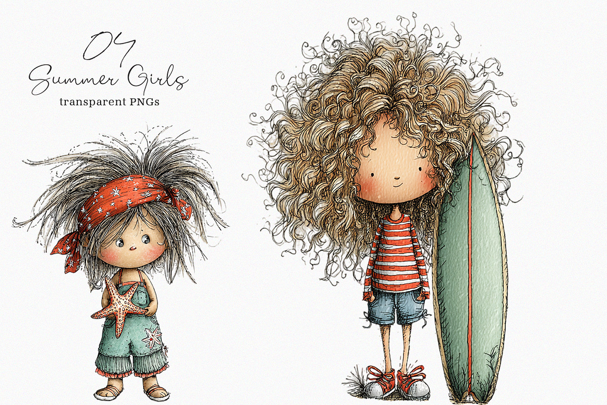 Whimsical Summer Girls Clipart, an Illustration by SinaCreation (Photo 1 of 7)