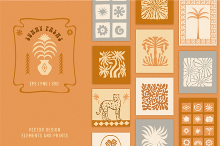 Sunny palms, elements and prints