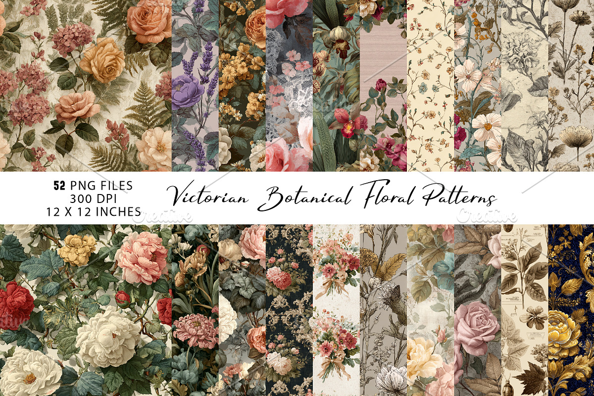 Victorian Botanical Floral Patterns, a Pattern Graphic by CreationArt (Photo 1 of 5)