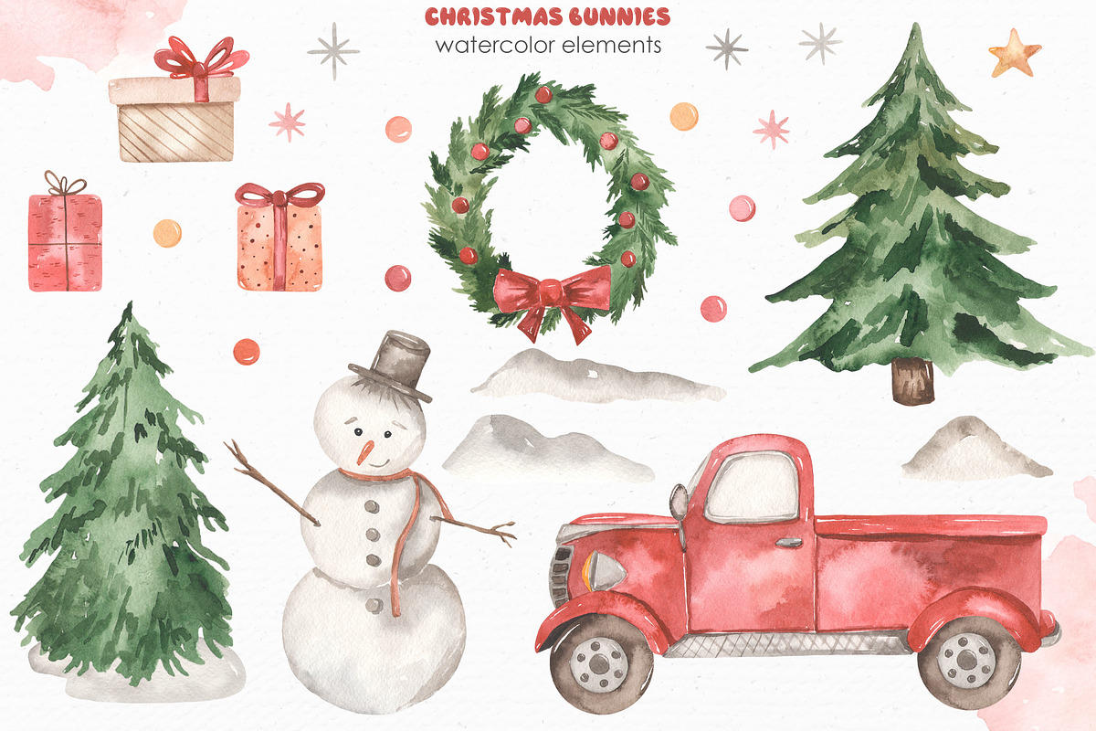 Christmas bunnies watercolor, an Animal Illustration by Marina Ermakova (Photo 3 of 13)