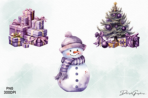 Purple Christmas Watercolor Clipart