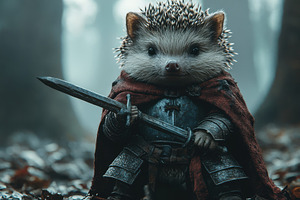 Brave Hedgehog Knight Forest Sword F, an Animal Photo by Pixeness Studio