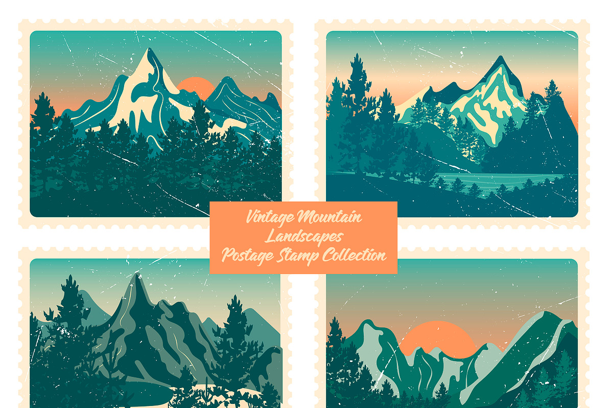 Landscapes Postage Stamp Collection, a Seasonal Illustration by JYa_Design (Photo 1 of 5)