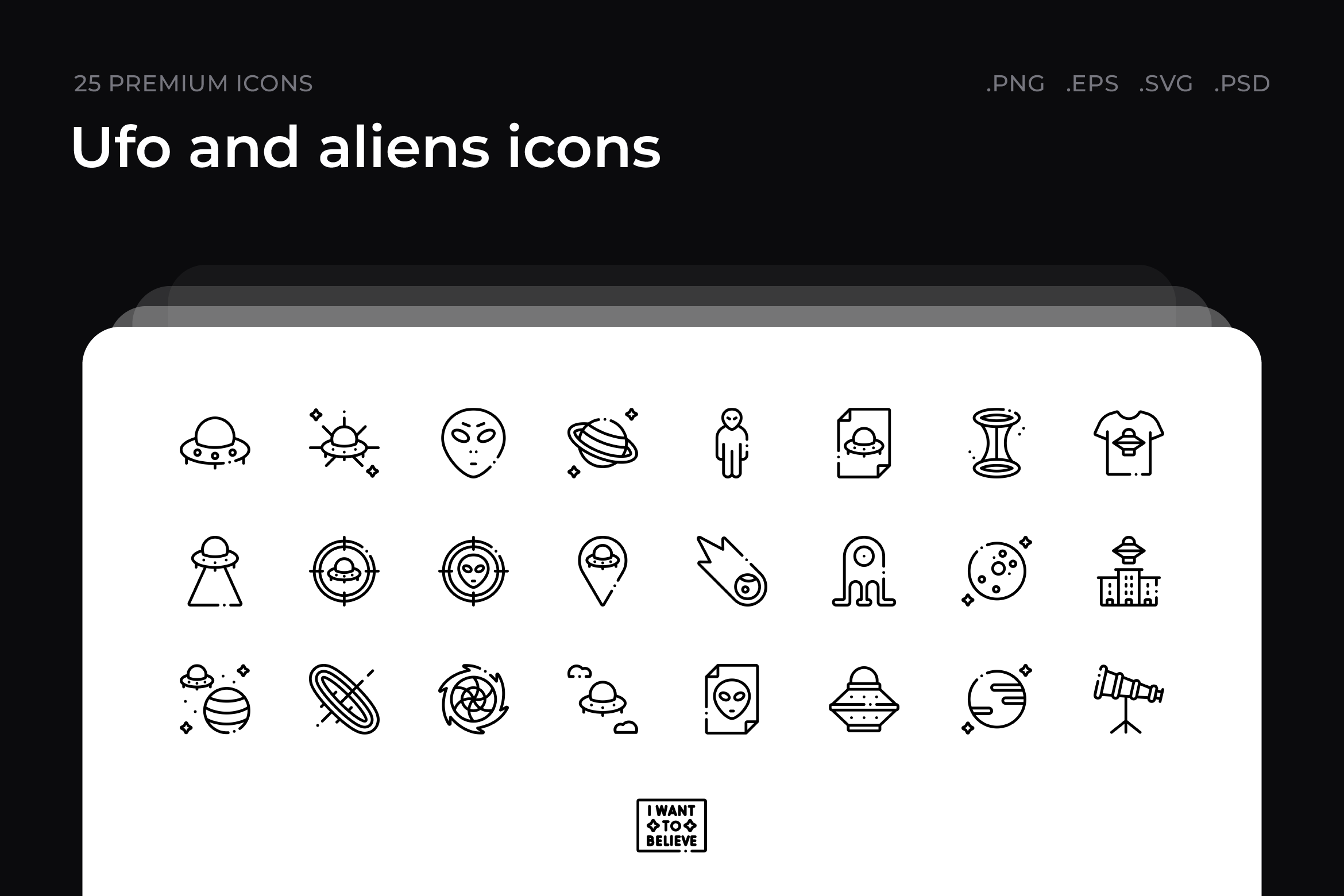 Ufo and aliens icons, an Outline Icon by Wencory