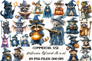 Halloween Wizard Animal Clipart, an Illustration by Craft Nest