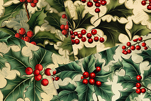 Vintage Holly Leaves Digital Papers