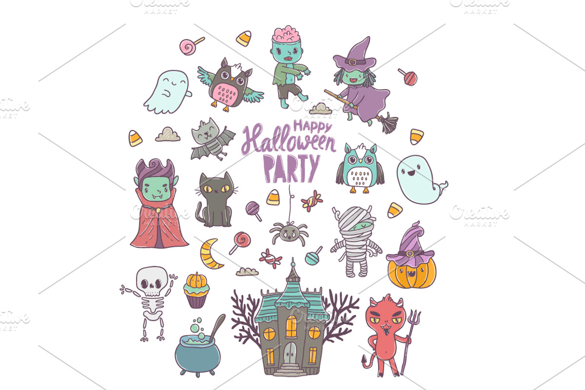 Cute Happy Halloween pattern, an Illustration by kostolom3ooo (Photo 4 of 4)