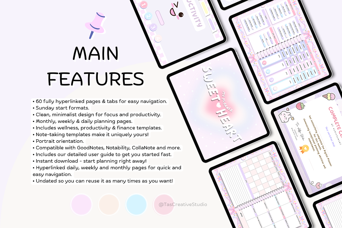 Pink Pastel Portrait Digital Planner, a Stationery Template by Tas Creative Studio (Photo 5 of 13)