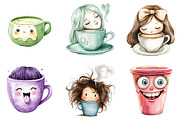 Watercolor Funny Girl Coffee Cup, an Illustration by DreamArtGraphic (Thumbnail 2 of 5)