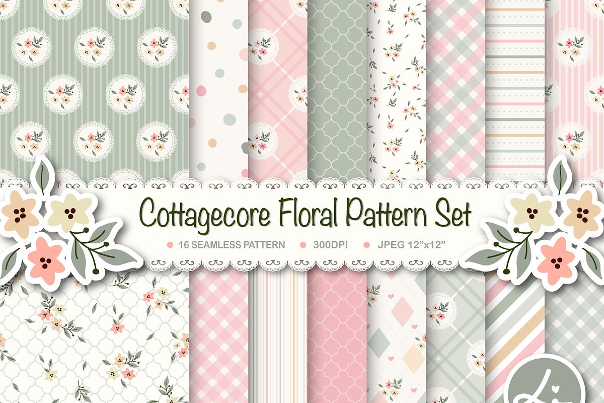 Cottagecore Floral Digital Paper Set, a Pattern Graphic by lindoet23 (Photo 1 of 5)