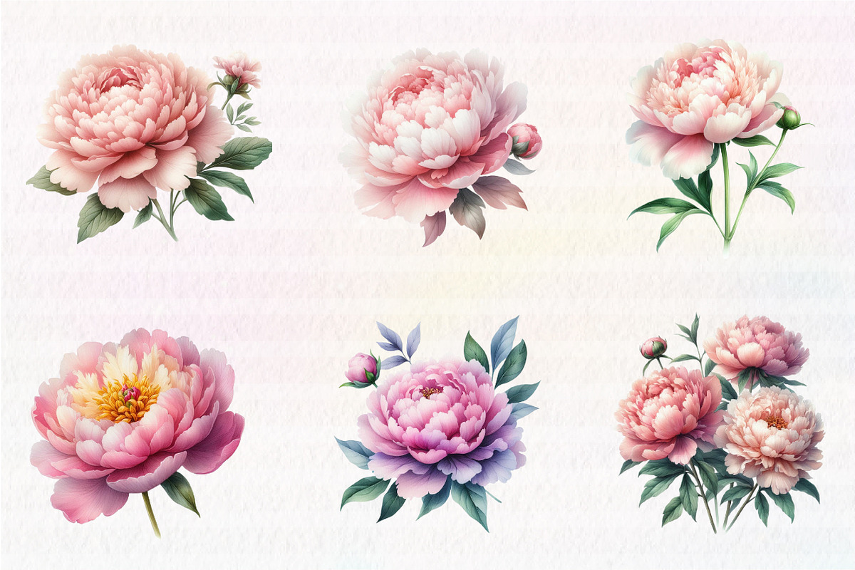 Watercolor Blush Peonies Flowers, an Illustration by CreationArt (Photo 6 of 7)