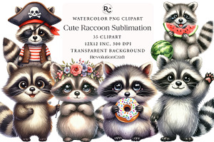 Cute Raccoon Sublimation Clipart, an Illustration by OK Design