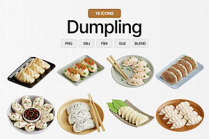 Dumpling 3D Icon Set, a Food & Drink 3D Model by Eklip Studio
