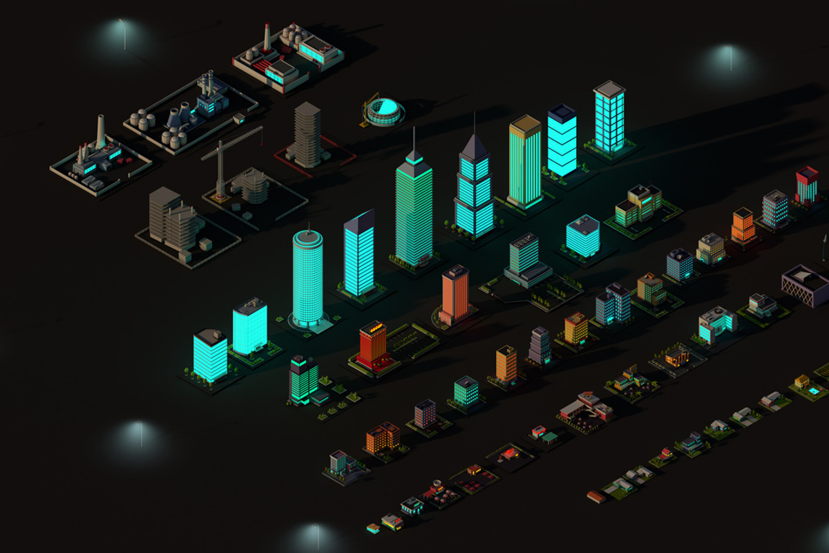 Cartoon Low Poly Night City Pack, an Architecture 3D Model by Anton Moek (Photo 1 of 12)