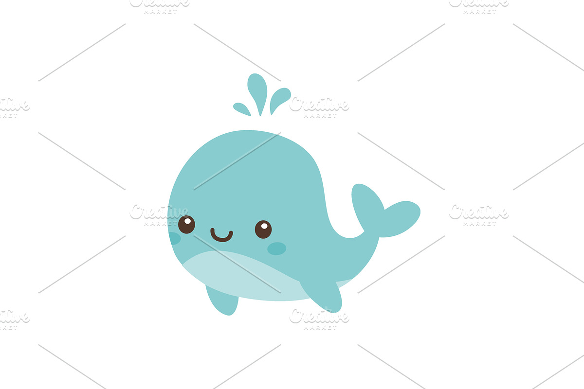 Cute cartoon whale with water splash, an Animal Illustration by GraphiShop