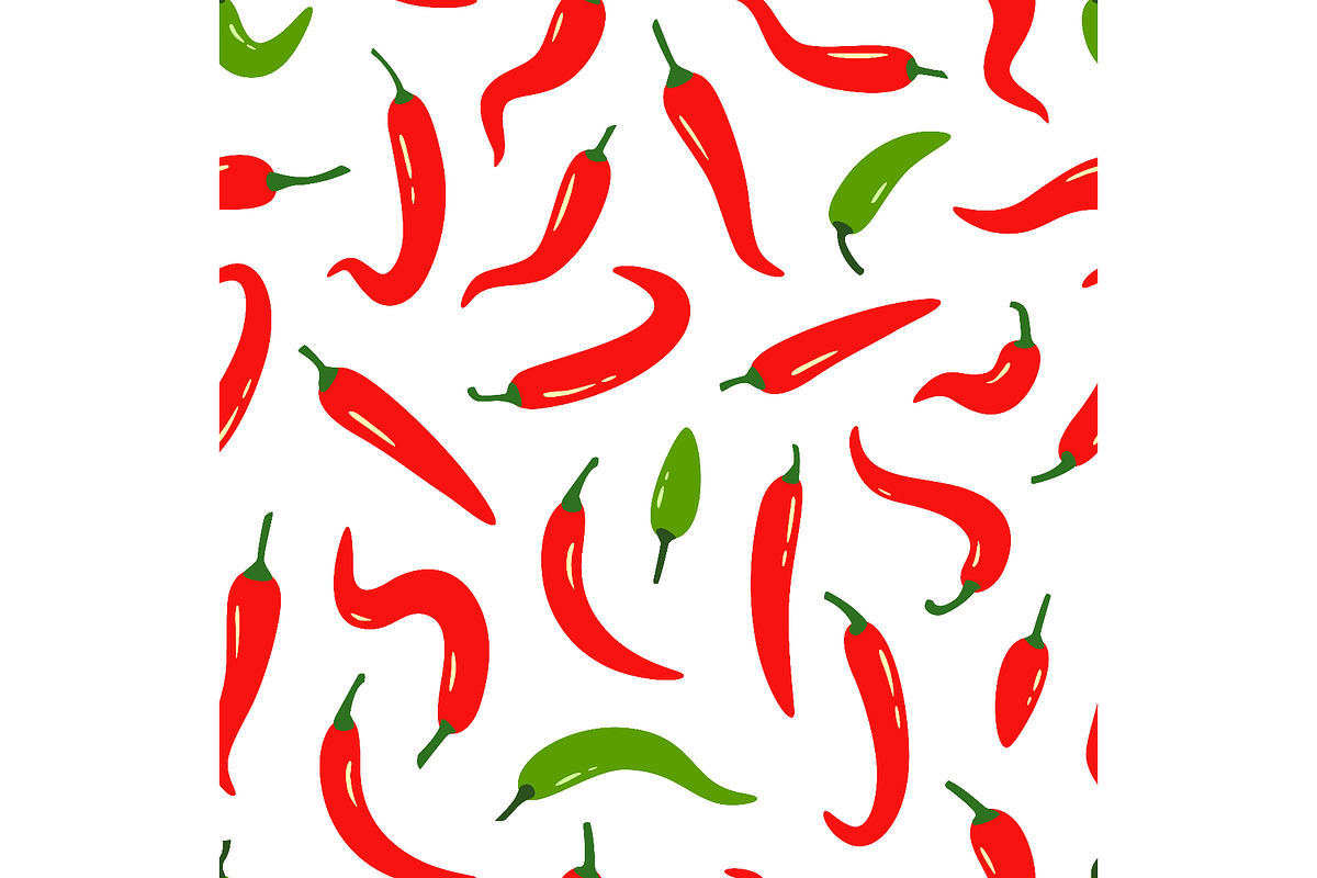 Red chili cayenne peppers pattern, a Food Illustration by Ksania