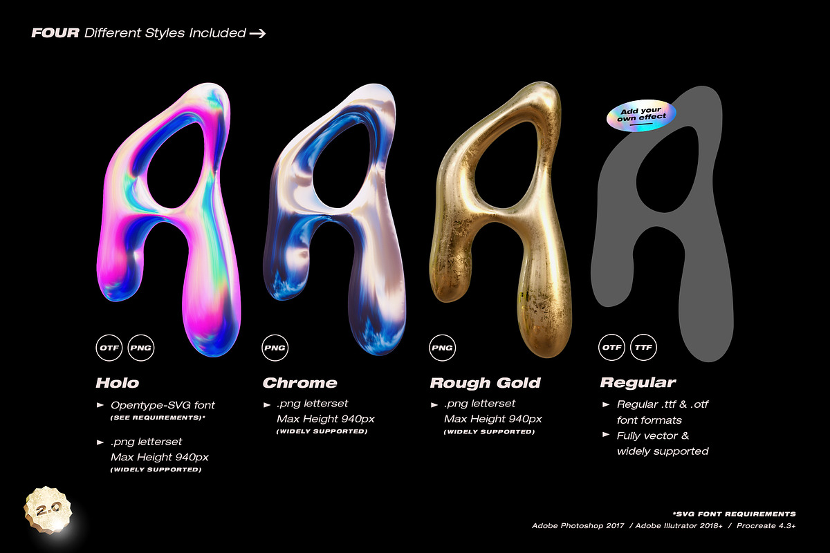 Wubble 2.0 3D Chrome Font Set, a Font by Sam Parrett (Photo 2 of 7)