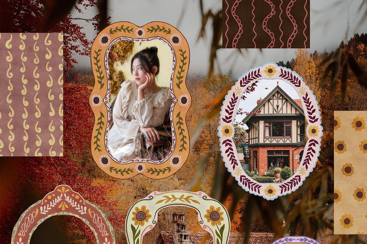 Autumn FOLK Frames & Backgrounds, a Decorative Illustration by SunnyAfternoons (Photo 6 of 13)