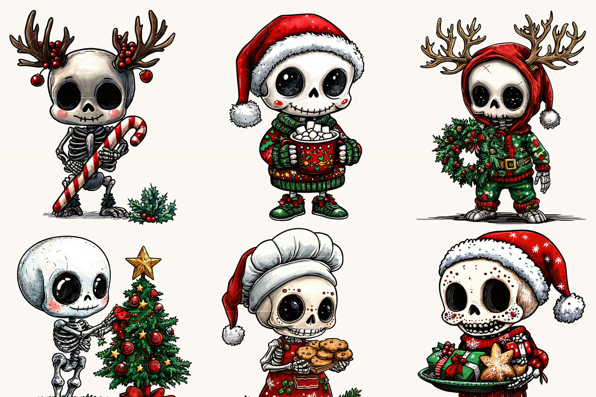 Funny Skeleton Christmas Clipart, a Seasonal Illustration by Design Scotch (Photo 2 of 8)