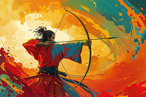 A stylized archer poised with bow an, a Photo by LOGOCREATIVE
