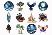 Watercolor Gothic Summer Clipart, an Illustration by Design Market (Thumbnail 4 of 5)