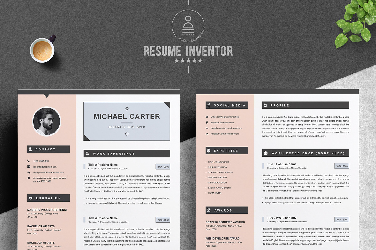 Modern Resume / CV Template | 3 Page, a Resume Template by ResumeInventor
