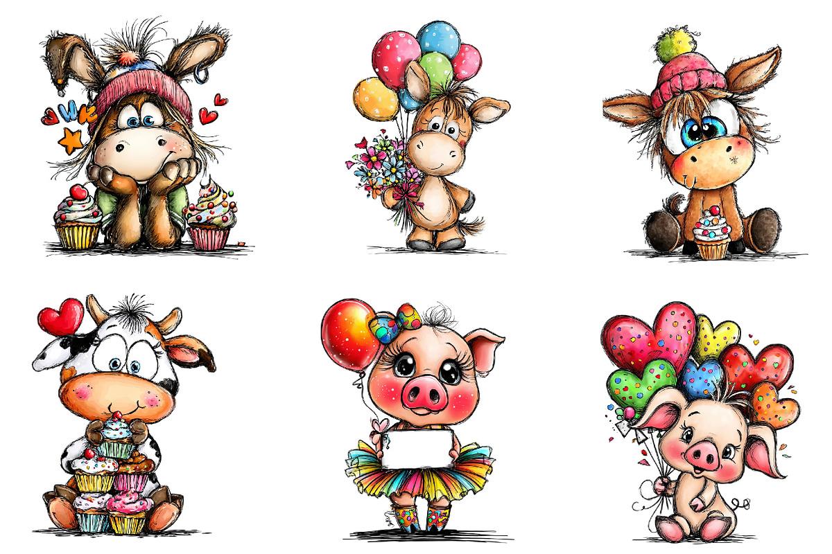 Whimsical birthday animals clipart, an Illustration by CreationArt (Photo 5 of 5)