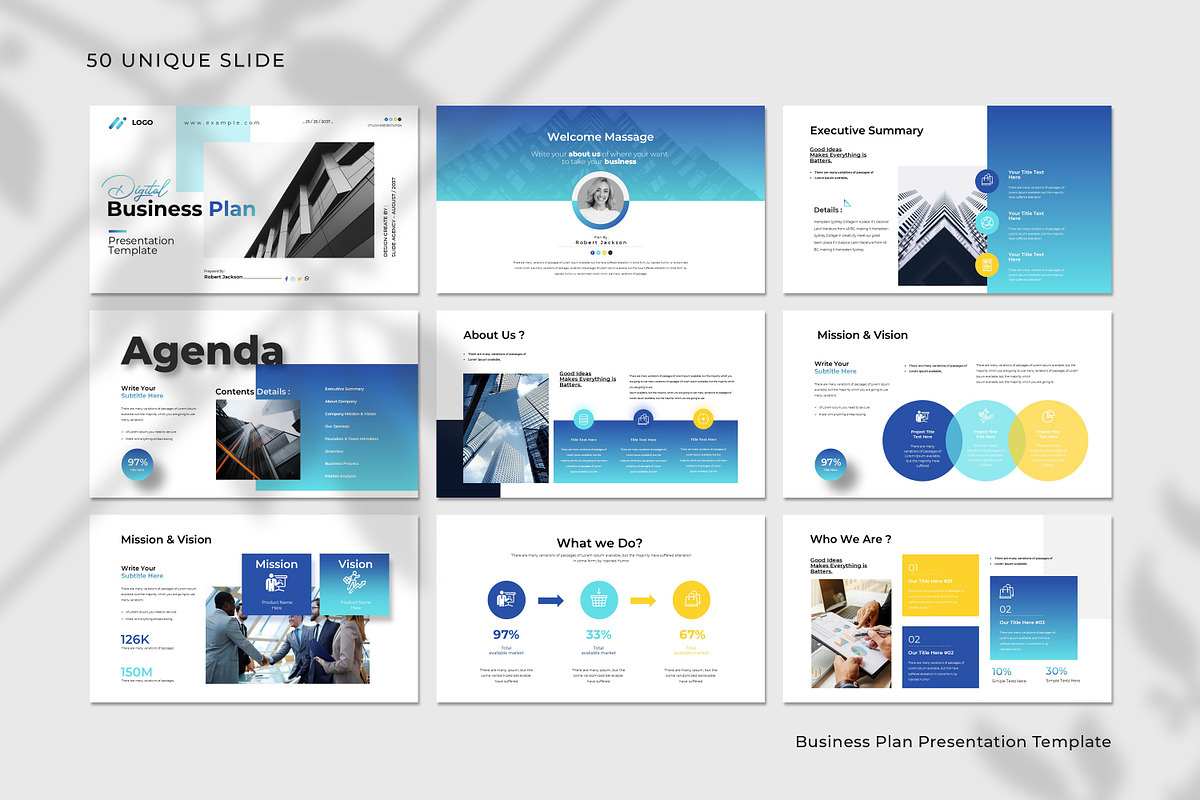 Blue Yellow Modern Business Plan Pre, a Presentation Template by Slide-Agency (Photo 6 of 11)